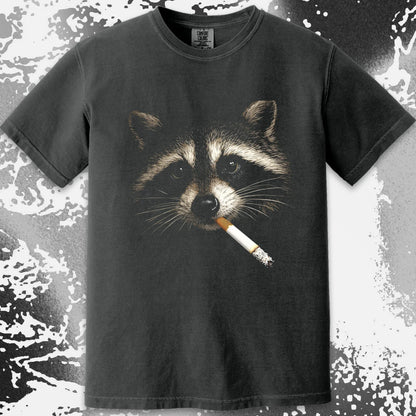 Quiet Smoke Raccoon Tee – Midnight Outsider Mood, funny meme tee gift (view 5)