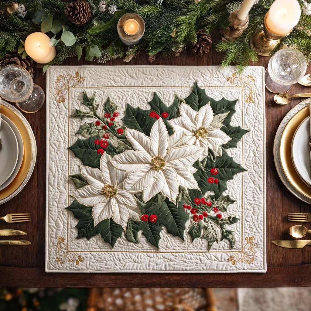 Snow Blossom Quilted Table Topper