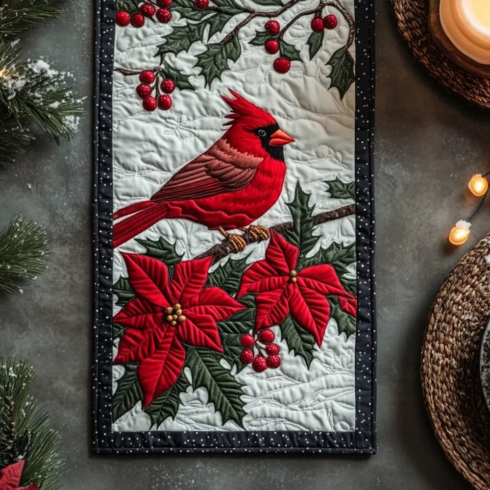 Snow Cardinal Quilted Table Runner