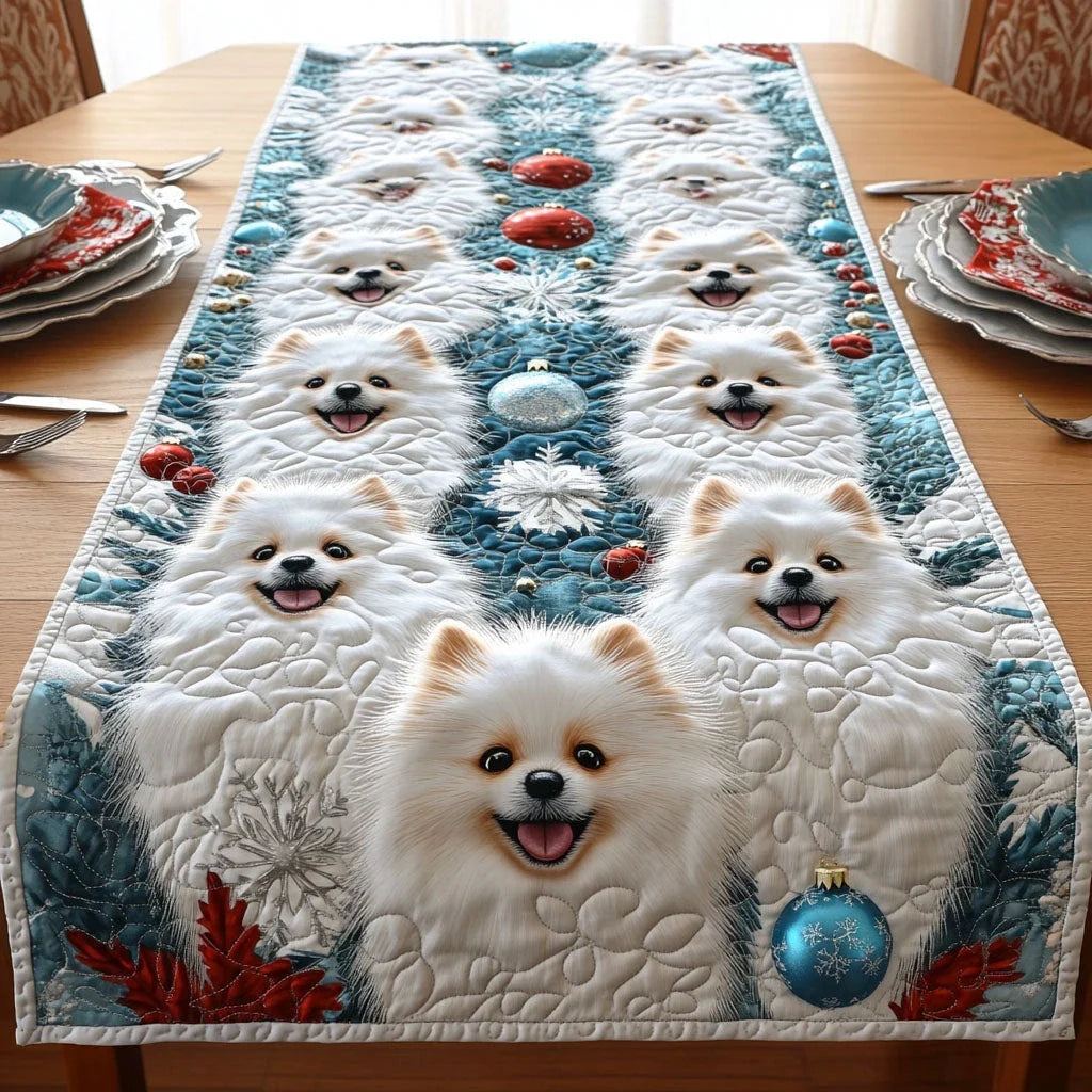 Snow Pom Quilted Table Runner
