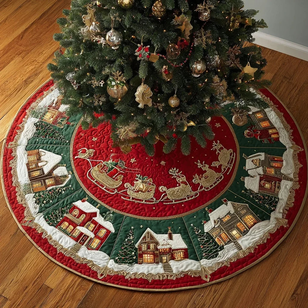 Snow Town Christmas Quilted Tree Skirt