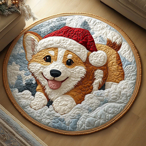 Snowball Corgi Quilted Round Mat