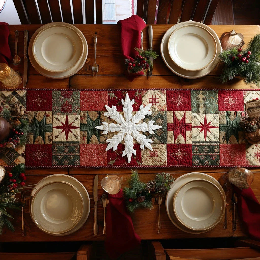 Snowflake Berry Field Quilted Table Runner