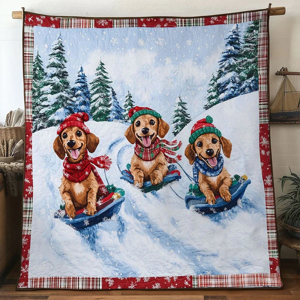 Snowflake Dachshund Quilt Blanket