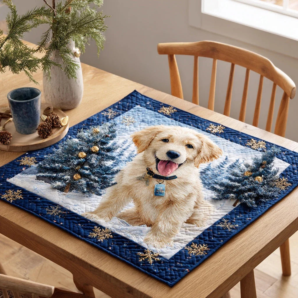 Snowflake Golden Retriever Quilted Table Topper