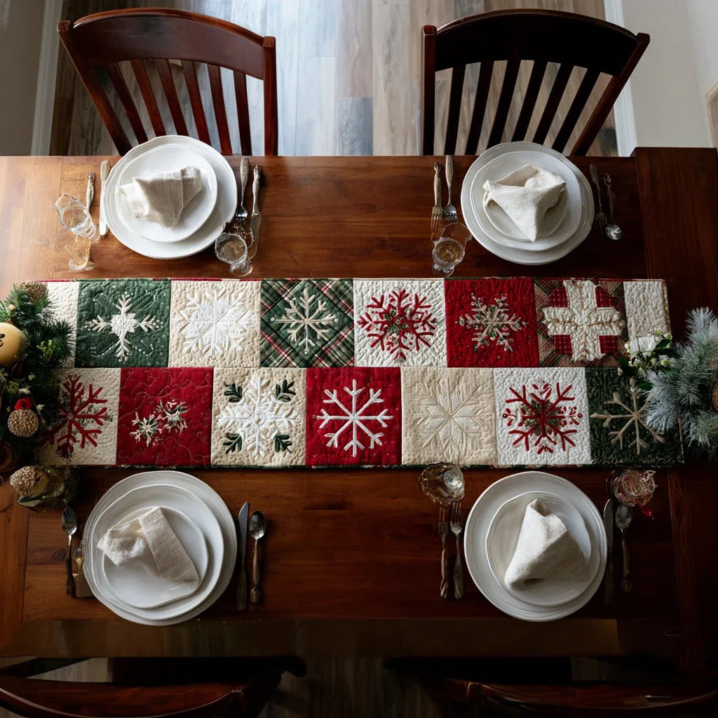 Snowflake Log Cabin Quilted Table Runner