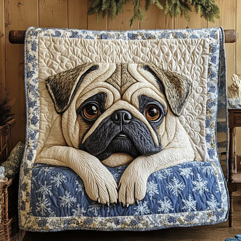 Snowflake Pug Quilt Blanket