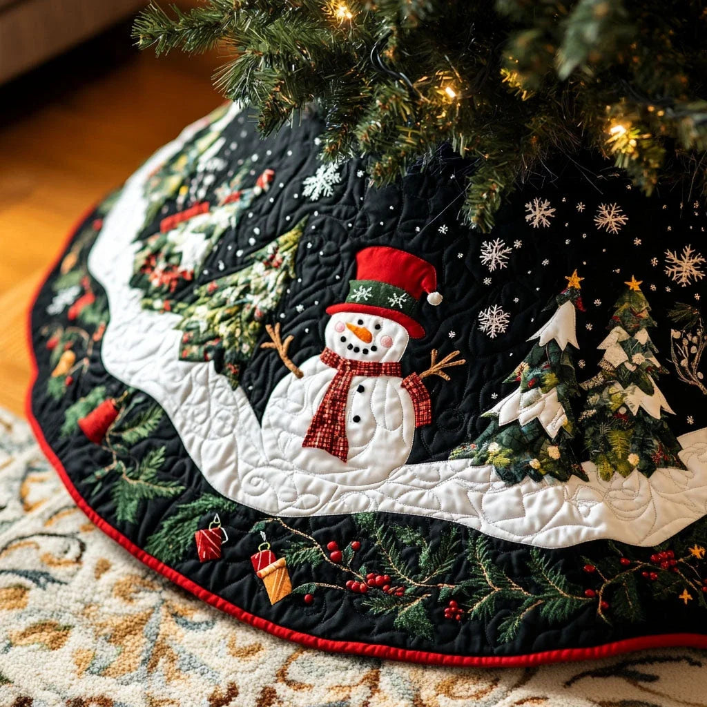 Snowflake Serenade Quilted Christmas Tree Skirt