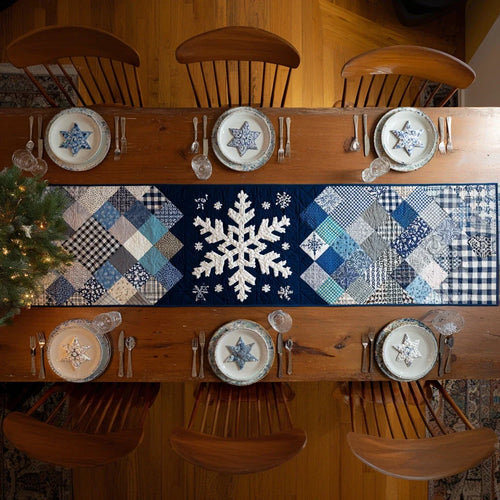Snowflake Winter Sky Quilted Table Runner