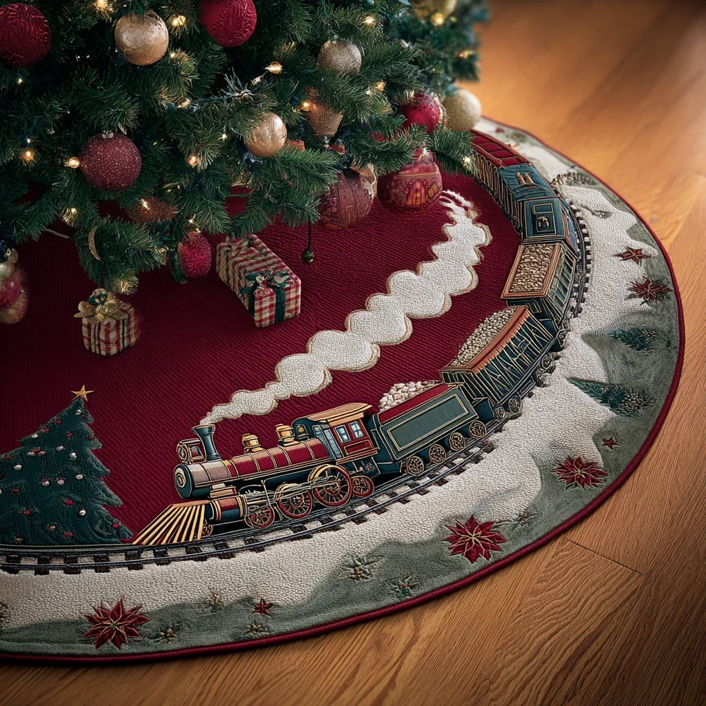 Snowland Ride Christmas Quilted Tree Skirt