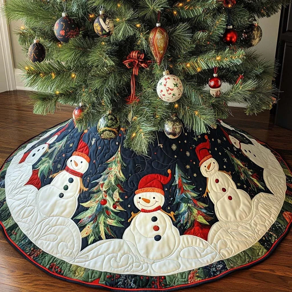 Snowman Delight Christmas Quilted Tree Skirt