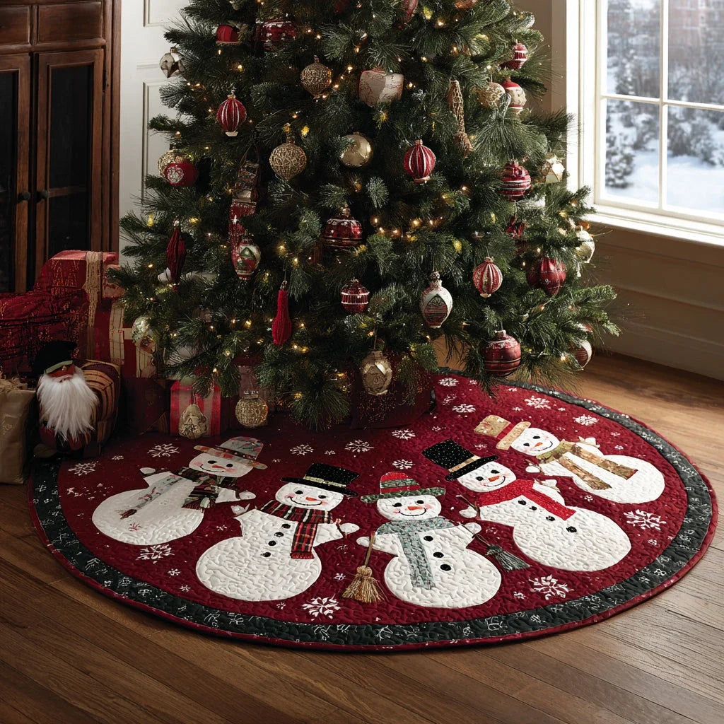 Snowman Glow Christmas Quilted Tree Skirt