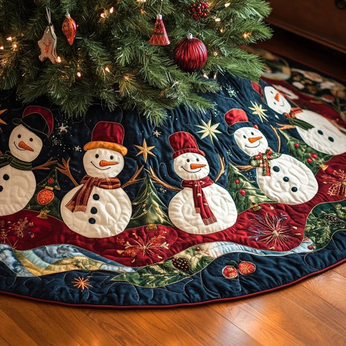 Snowmen Parade Quilted Christmas Tree Skirt