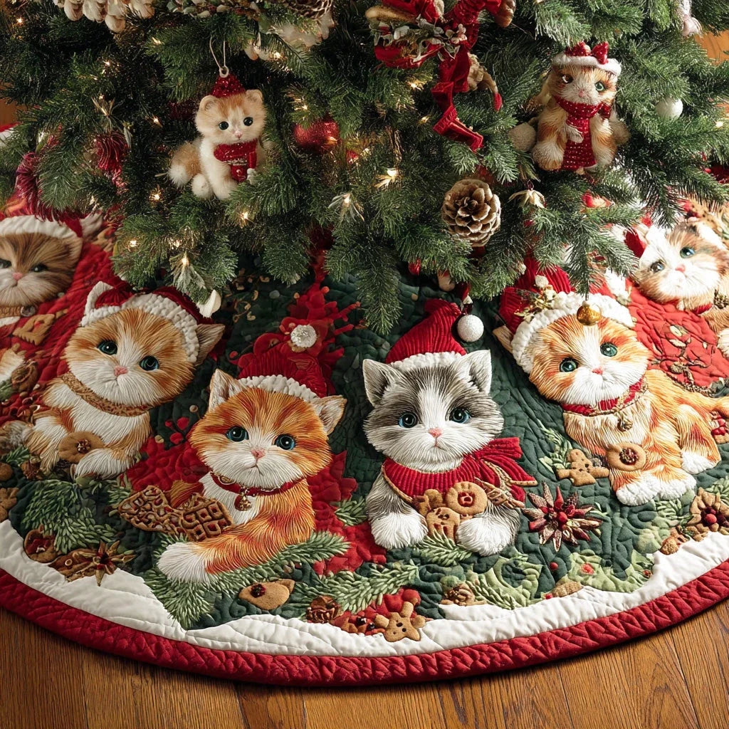 Snowy Cat Christmas Christmas Quilted Tree Skirt