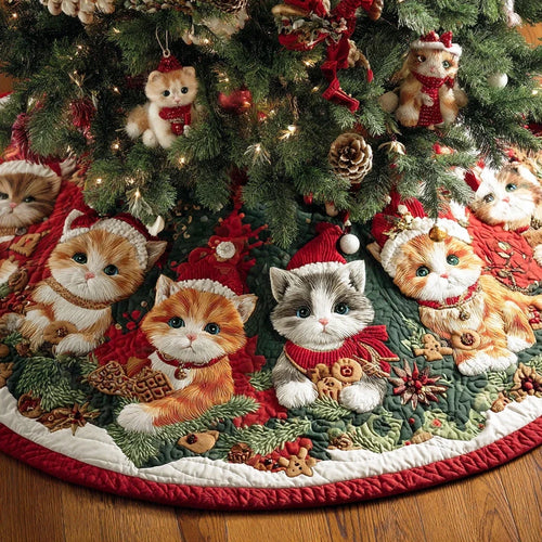 Snowy Cat Christmas Christmas Quilted Tree Skirt