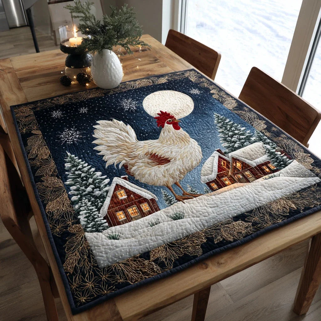 Snowy Chicken Quilted Table Topper
