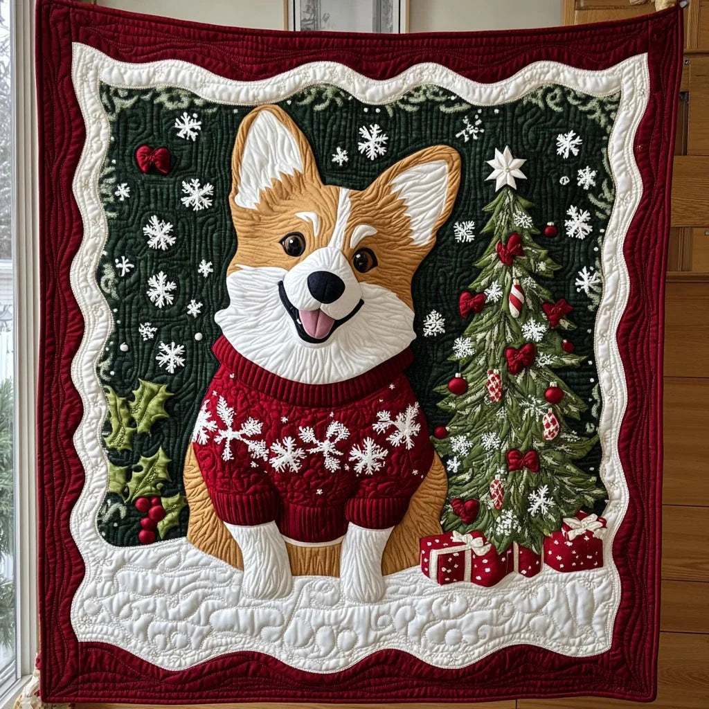 Snowy Corgi Quilt Blanket