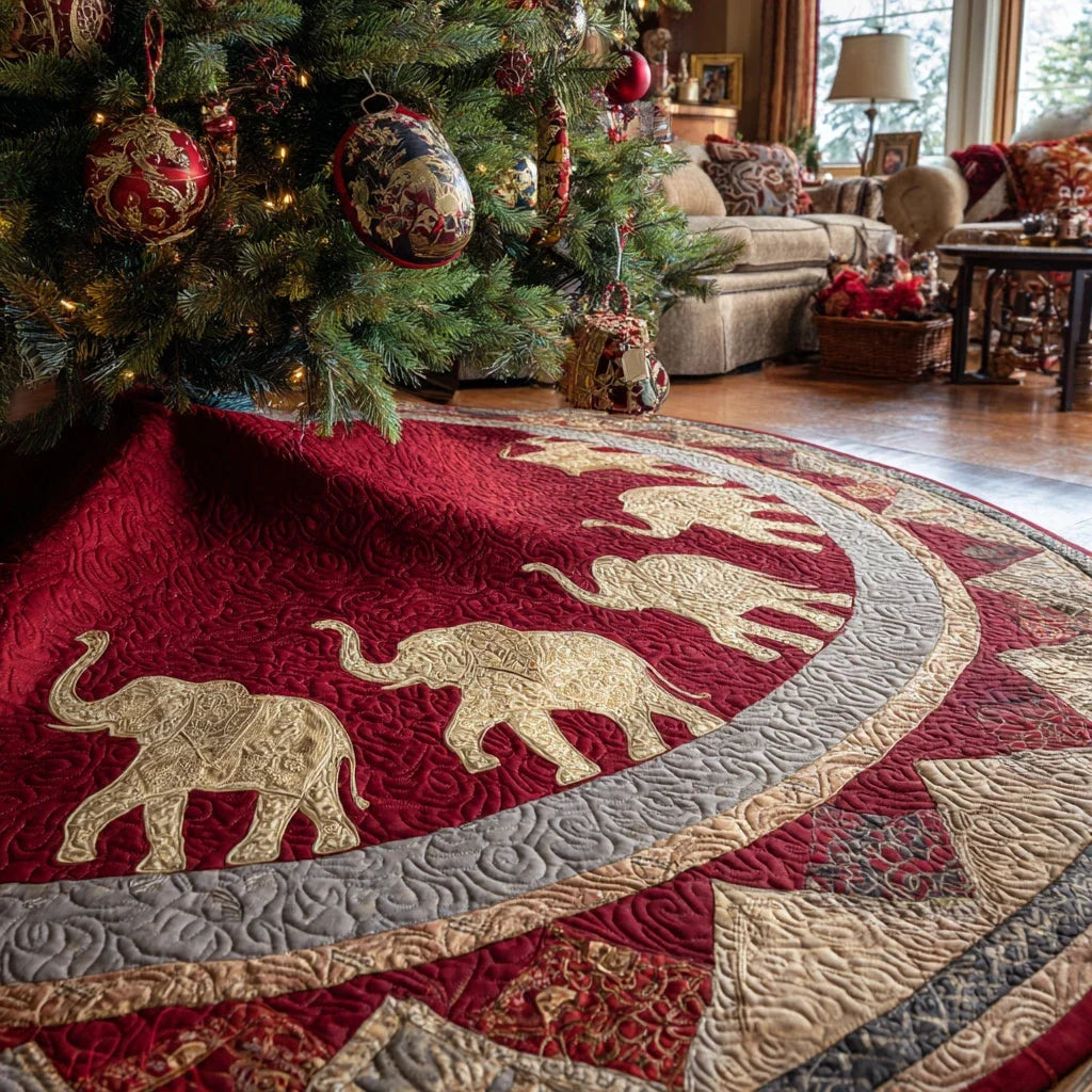 Snowy Elephant Christmas Quilted Tree Skirt