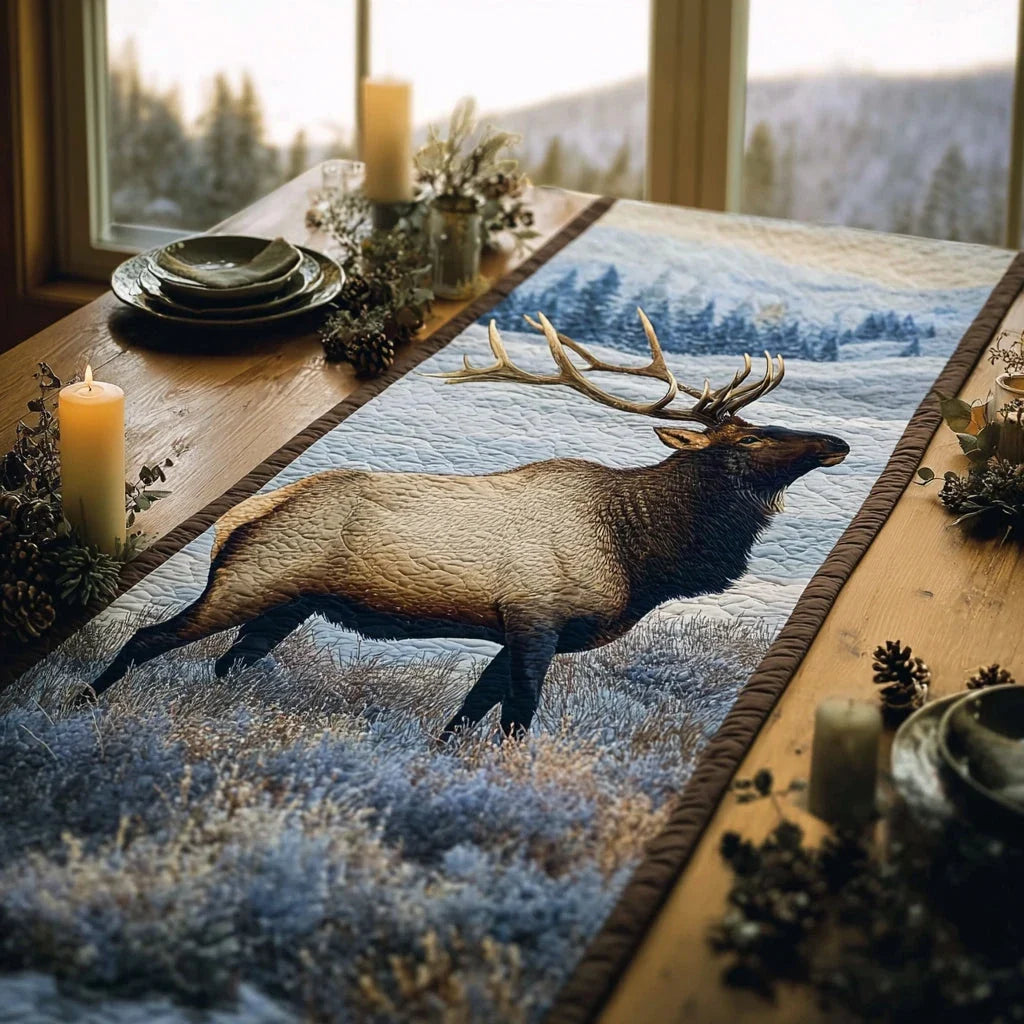 Snowy Elk Quilted Table Runner