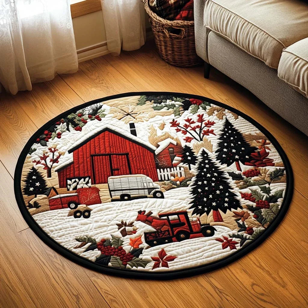 Snowy Eve Farmstead Quilted Round Mat