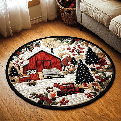 Snowy Eve Farmstead Quilted Round Mat