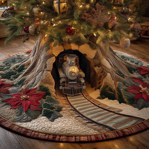 Snowy Forest Express Christmas Quilted Tree Skirt