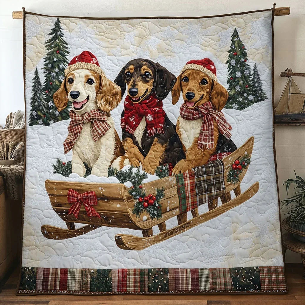 Snowy Fun Dachshund Quilt Blanket