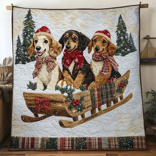 Snowy Fun Dachshund Quilt Blanket