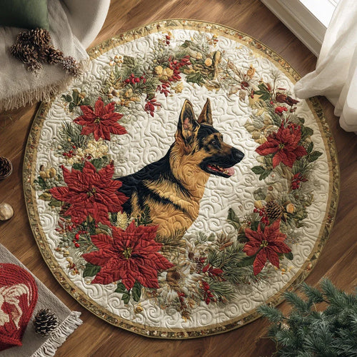Snowy German Shepherd Dream Quilted Round Mat