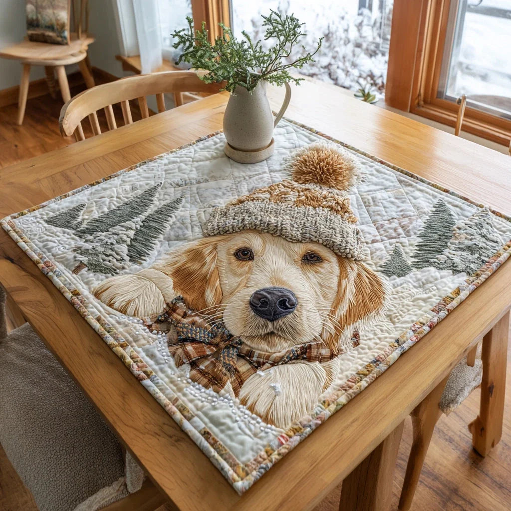 Snowy Golden Retriever Quilted Table Topper