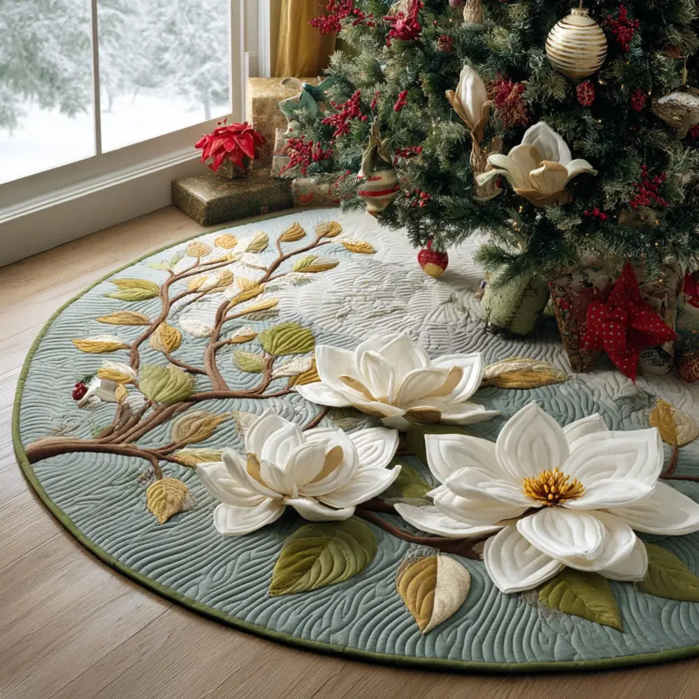 Snowy Petals Christmas Quilted Tree Skirt