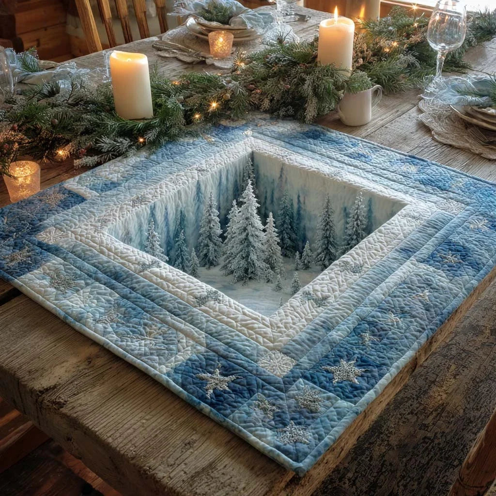 Snowy Pine Hollow Quilted Table Topper