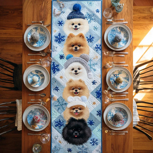 Snowy Pomeranian Quilted Table Runner