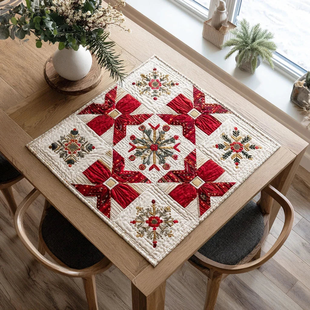 Snowy Ribbon Quilted Table Topper