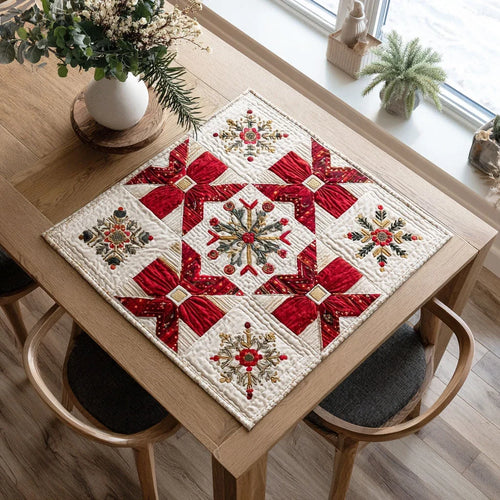 Snowy Ribbon Quilted Table Topper