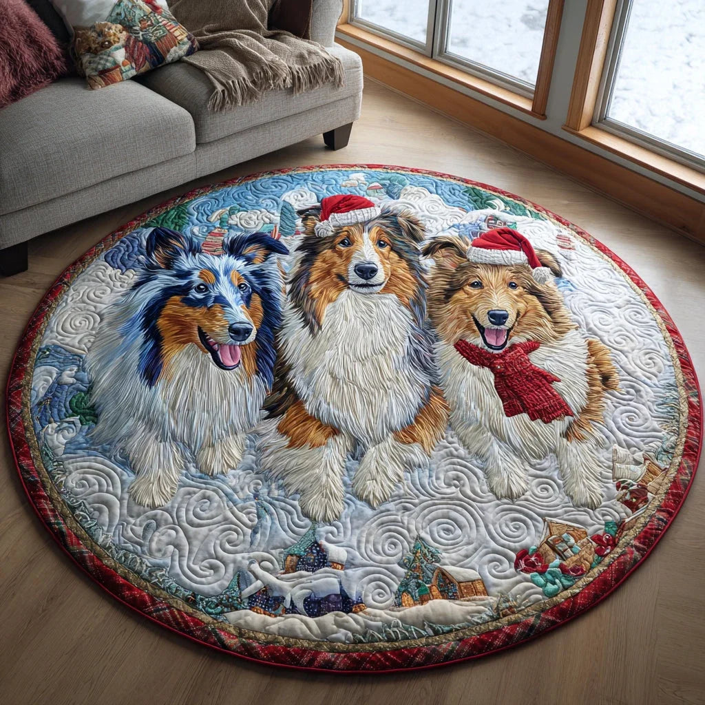 Snowy Sheltie Quilted Round Mat