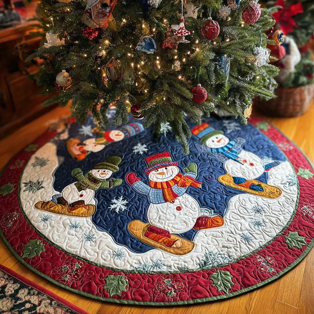 Snowy Star Glow Christmas Quilted Tree Skirt