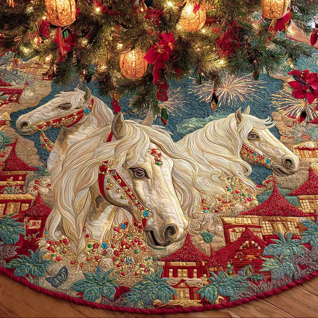 Snowy Trail Mare Christmas Quilted Tree Skirt