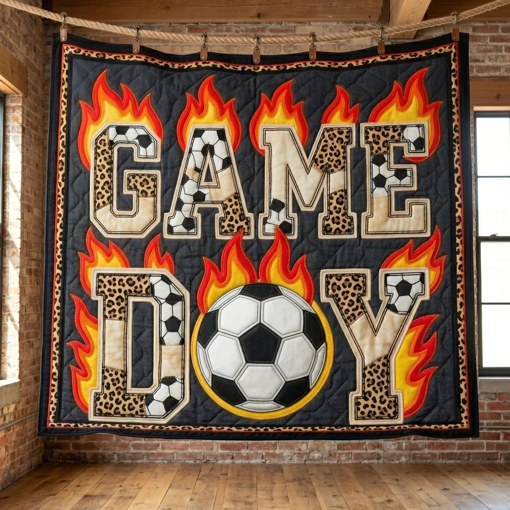 Soccer Game Day Flame Quilt Blanket