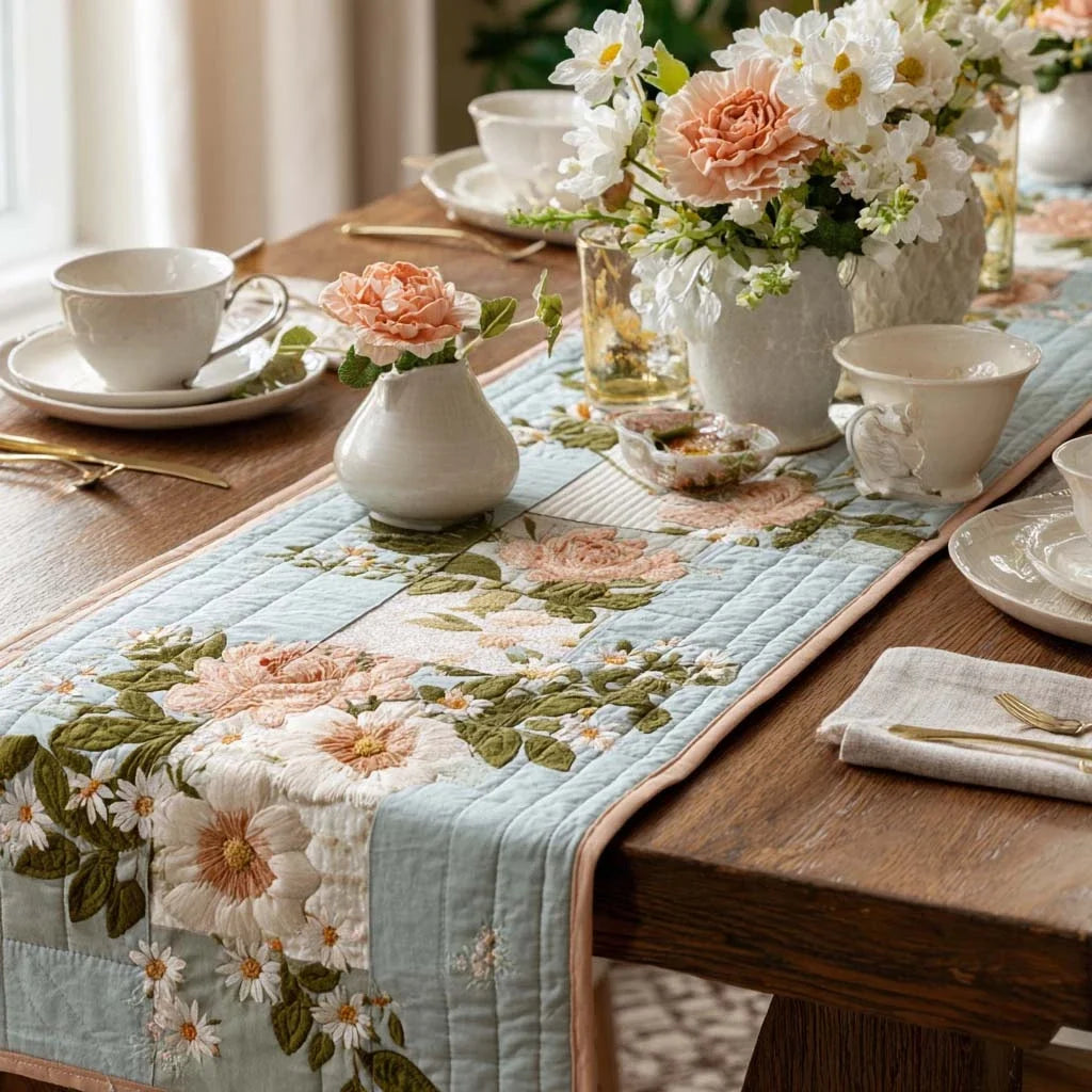 Soft Meadow Patchwork Quilted Table Runner