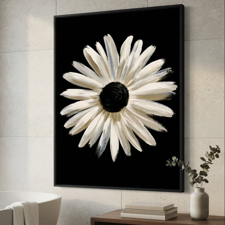 Solitary Pale Petals Against The Void Canvas Wall Art