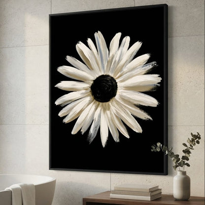 Solitary Pale Petals Against The Void Canvas Wall Art
