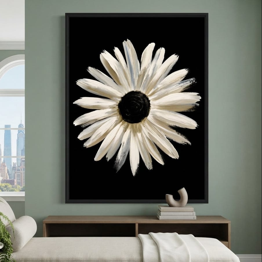Solitary Pale Petals Against The Void Canvas Wall Art