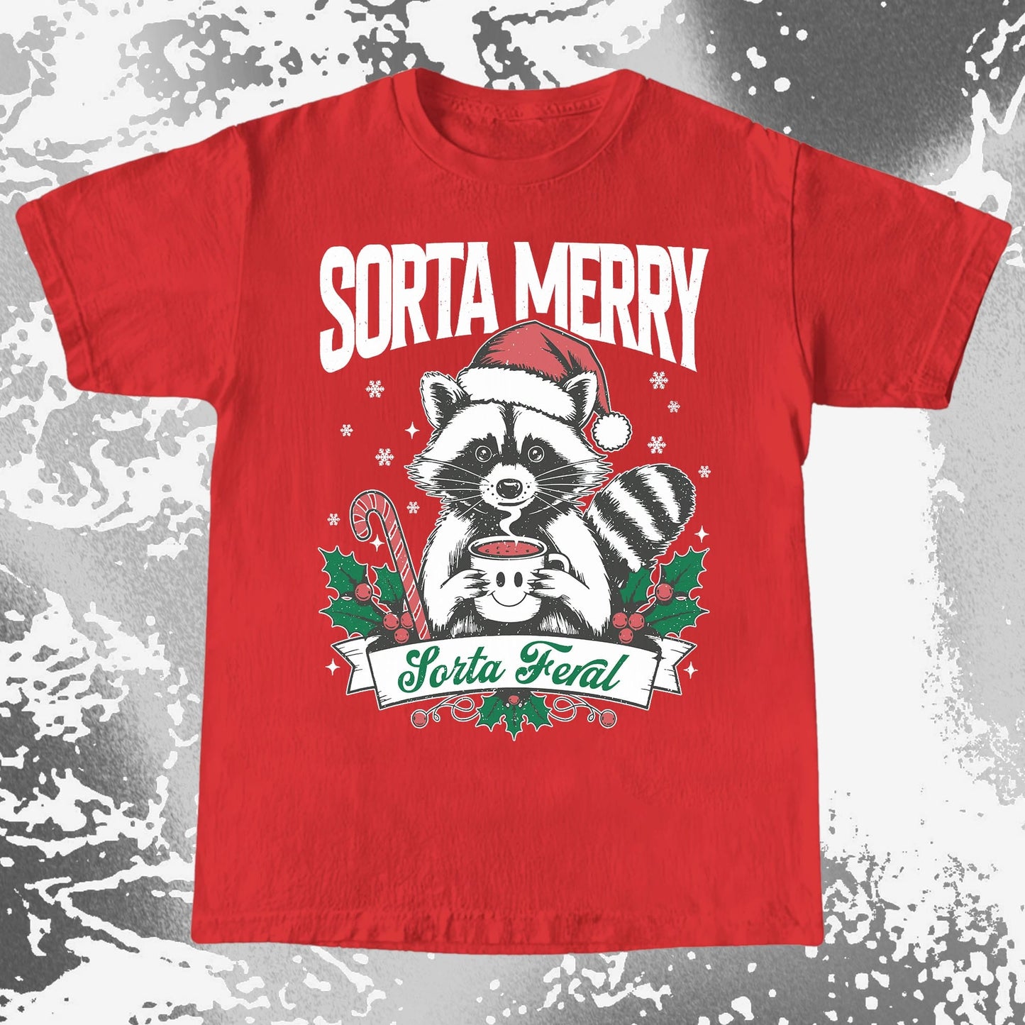 Sorta Merry Sorta Feral Raccoon Christmas, funny meme tee gift (view 5)