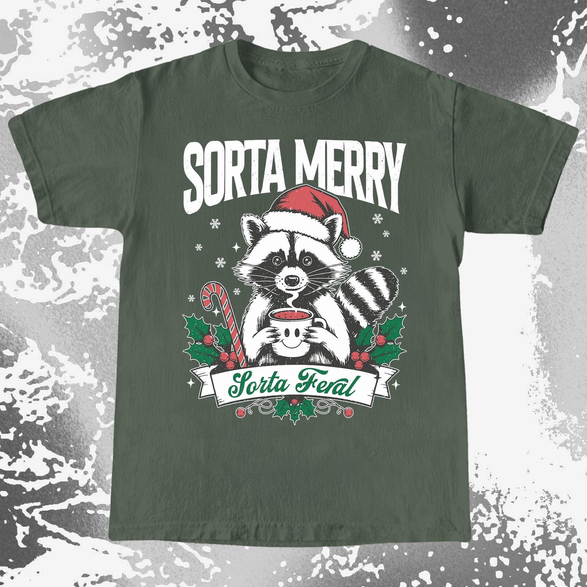 Sorta Merry Sorta Feral Raccoon Christmas, funny meme tee gift (view 4)