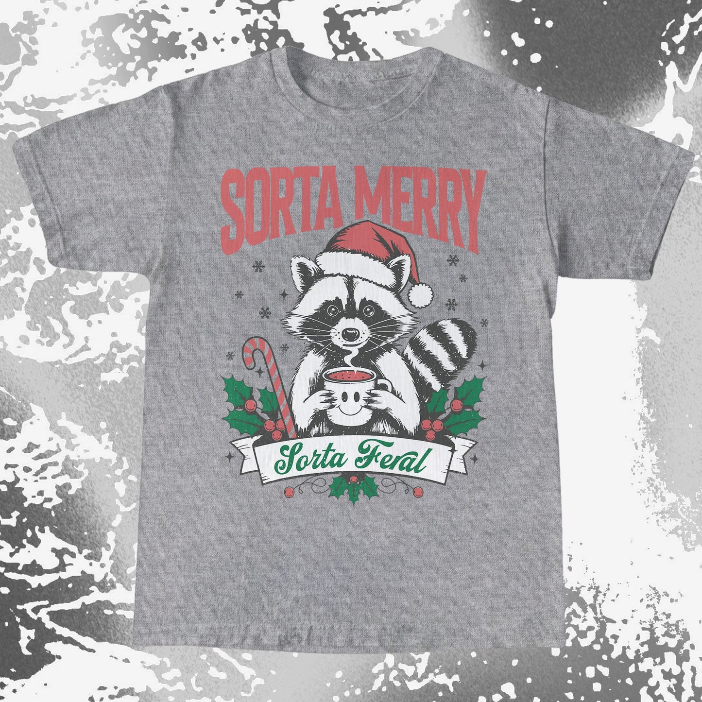 Sorta Merry Sorta Feral Raccoon Christmas, funny meme tee gift (view 6)
