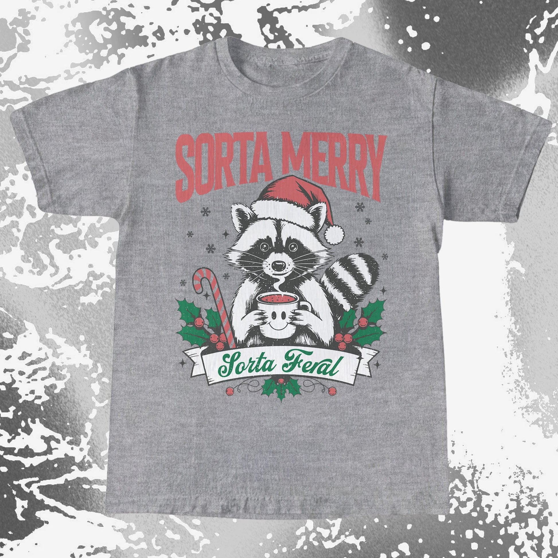 Sorta Merry Sorta Feral Raccoon Christmas, funny meme tee gift (view 6)