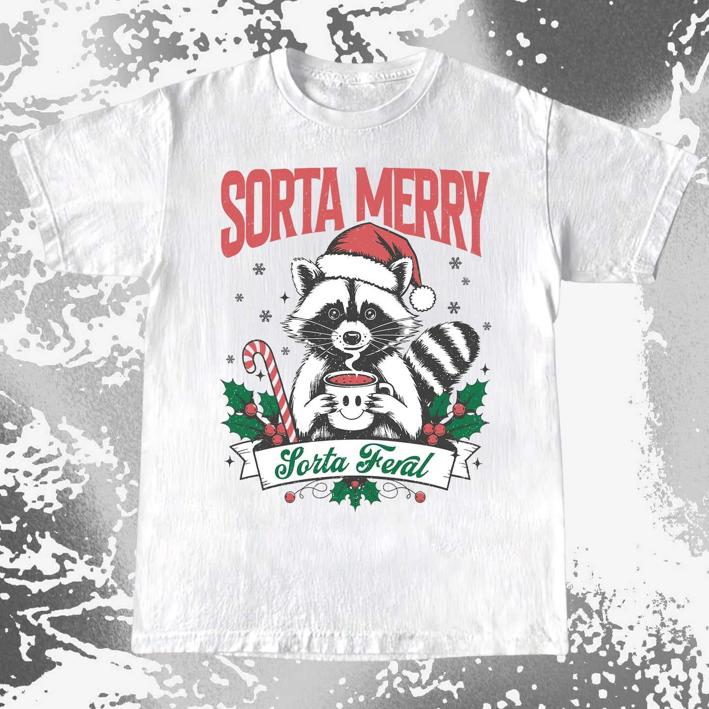 Sorta Merry Sorta Feral Raccoon Christmas, funny meme tee gift