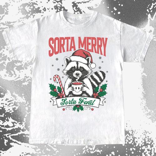 Sorta Merry Sorta Feral Raccoon Christmas, funny meme tee gift