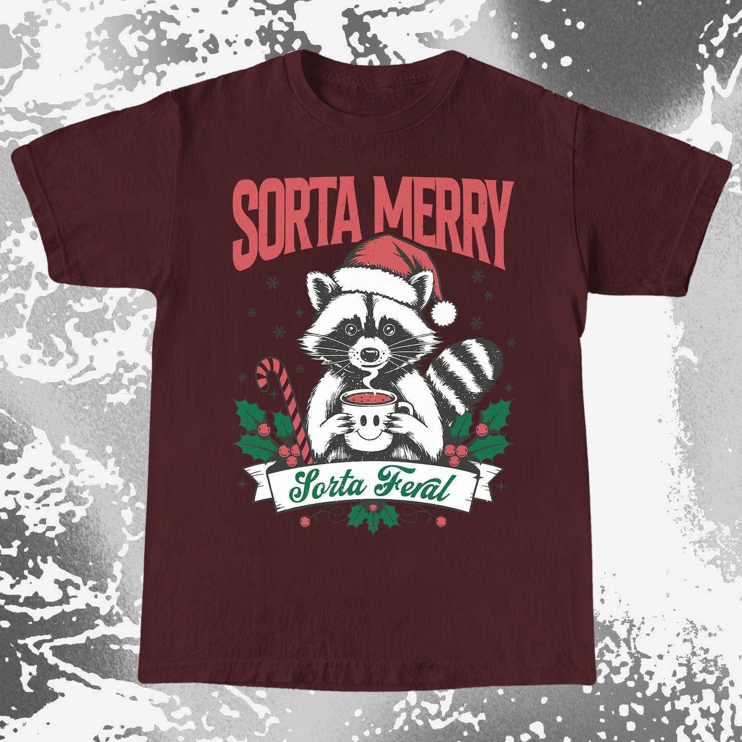 Sorta Merry Sorta Feral Raccoon Christmas, funny meme tee gift (view 7)